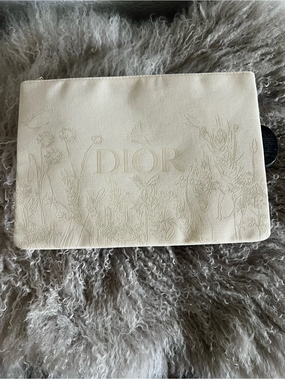 Dior Cream Embossed Botanical Cosmetic Bag.